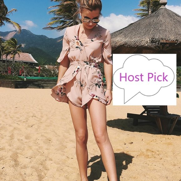 Flirty Floral Romper in Mocha - Belted - Floral California Romper - Picture 3 of 14